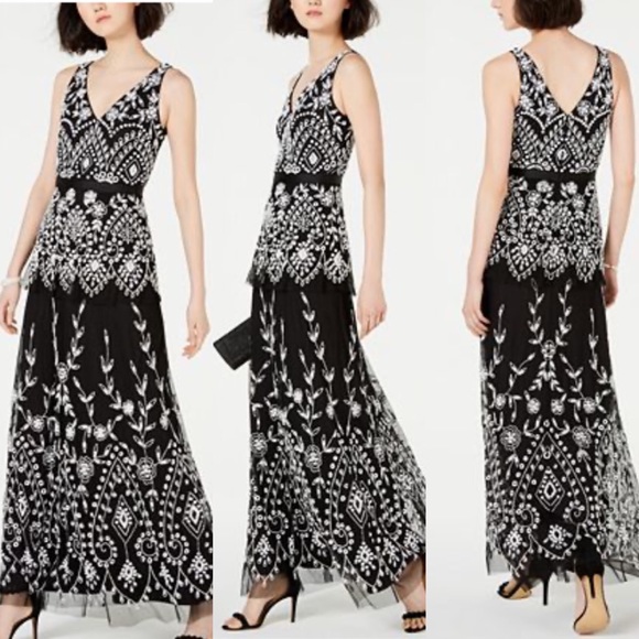 Adrianna Papell embellished fully beaded layer mesh gown - Picture 4 of 14